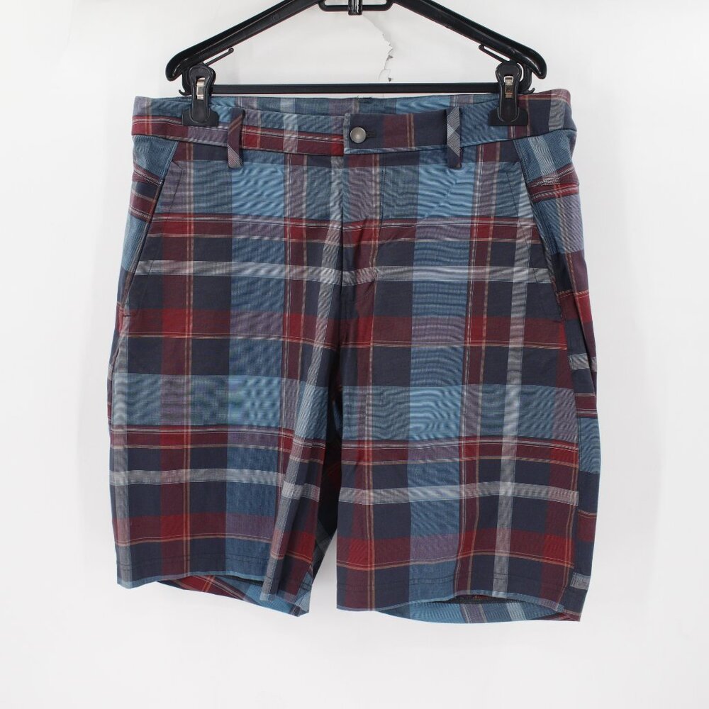 lululemon chino shorts men's 38 10" flat front plaid multicolor casual pockets
